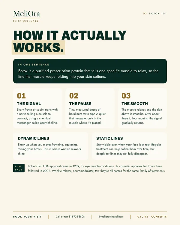 Guide page explaining how a wrinkle relaxer works, in three steps