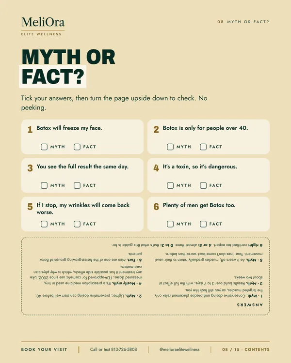 Guide page with a six-question myth or fact quiz